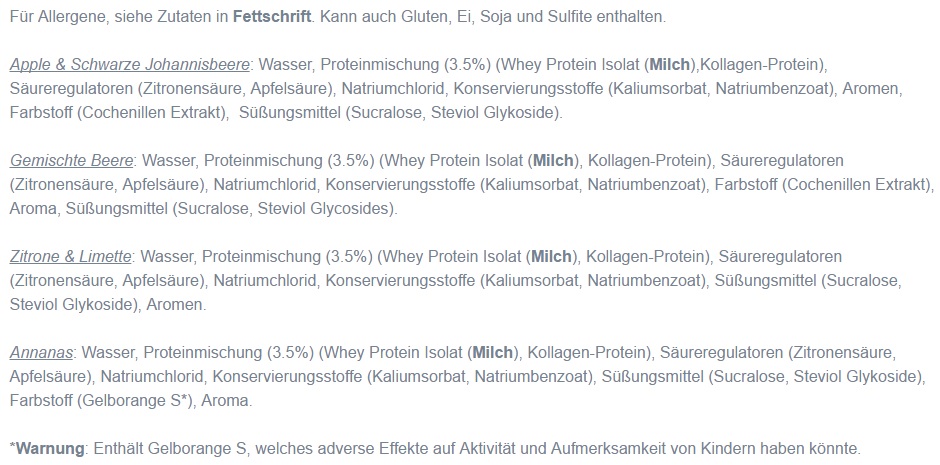 MyProtein Protein Water Zutaten